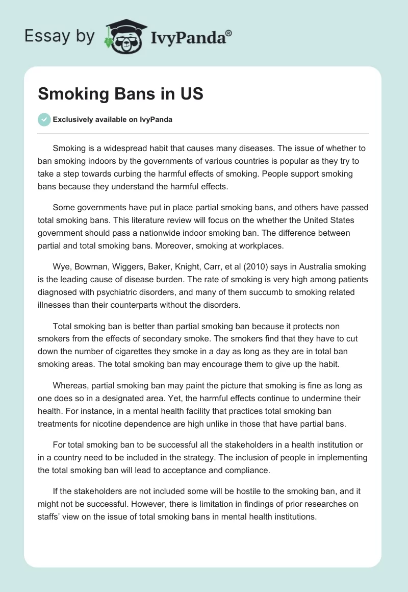 Smoking Bans in US. Page 1