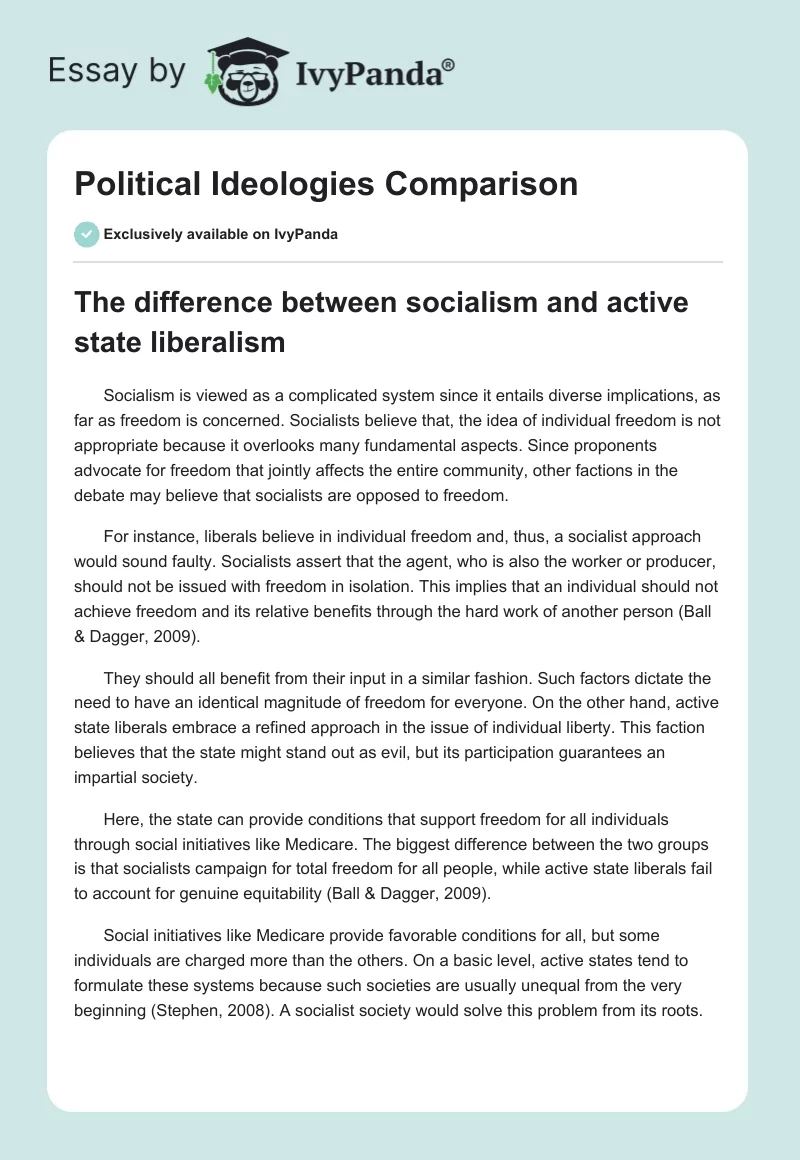 Political Ideologies Comparison. Page 1