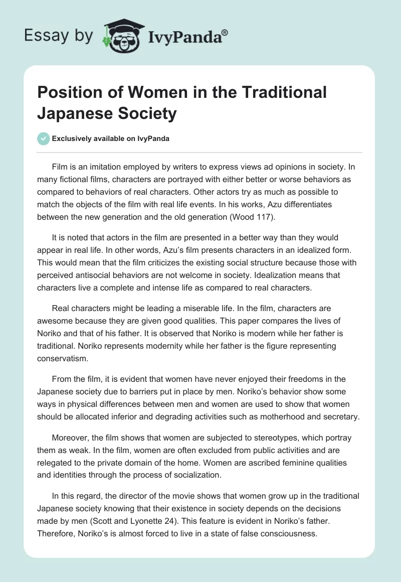 Position of Women in the Traditional Japanese Society. Page 1