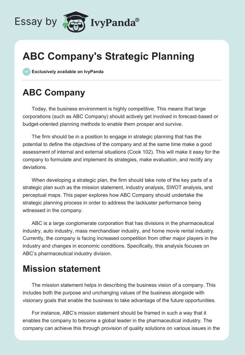 ABC Company's Strategic Planning. Page 1