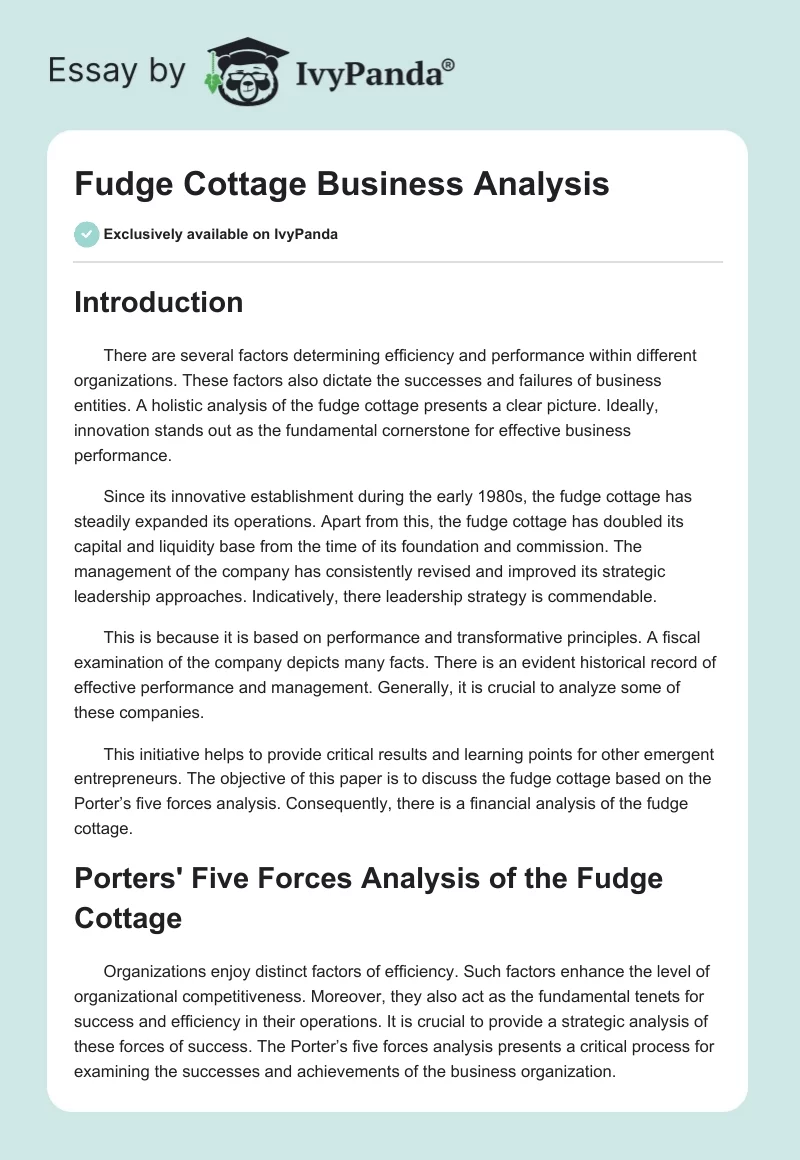 Fudge Cottage Business Analysis. Page 1