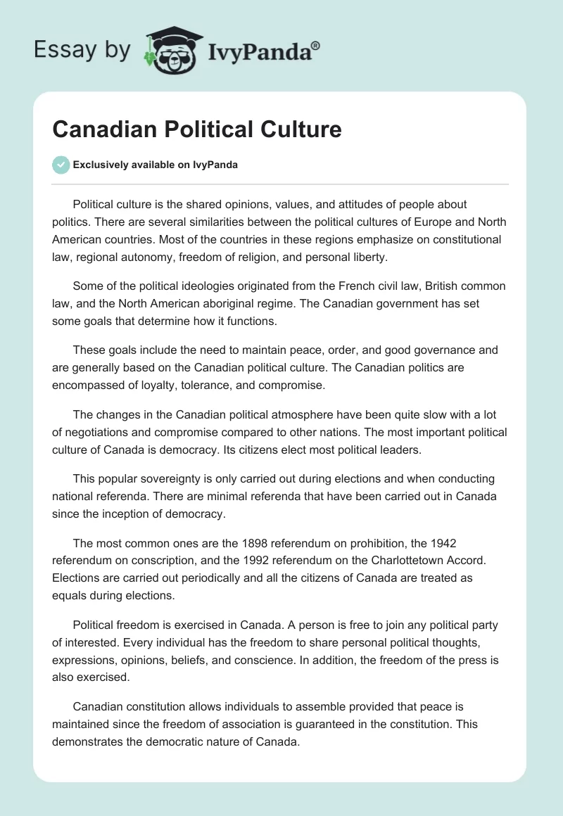 Canadian Political Culture. Page 1