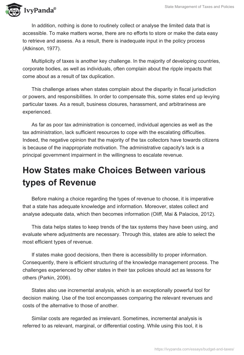 State Management of Taxes and Policies. Page 2
