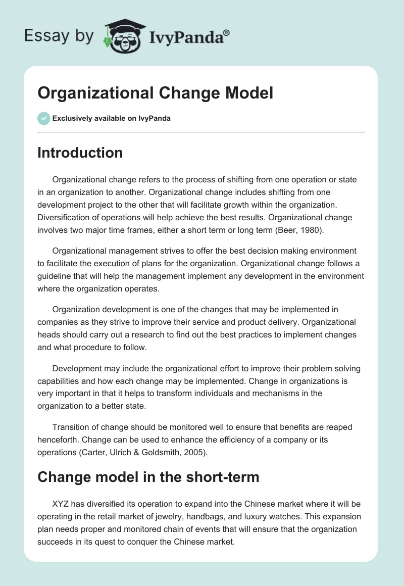 Organizational Change Model. Page 1