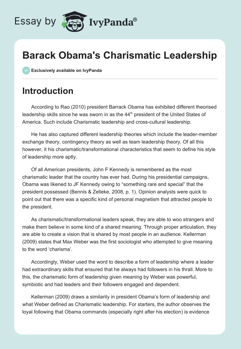 Barack Obama's Charismatic Leadership. Page 1