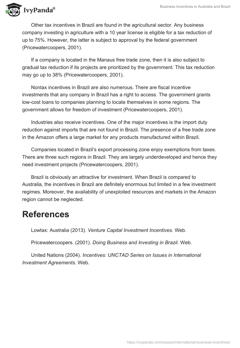 Business Incentives in Australia and Brazil. Page 3