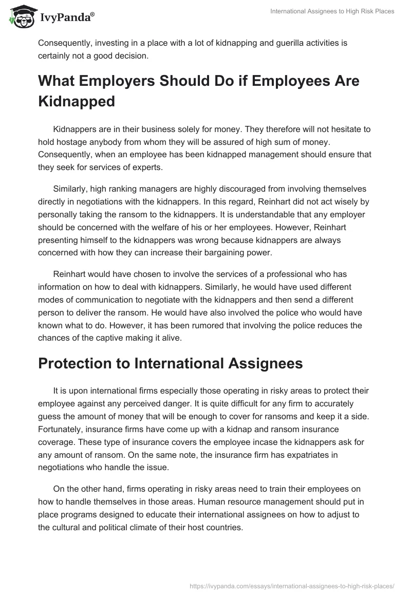 International Assignees to High Risk Places. Page 2