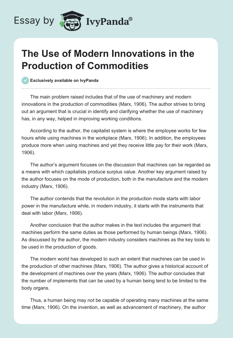 The Use of Modern Innovations in the Production of Commodities. Page 1