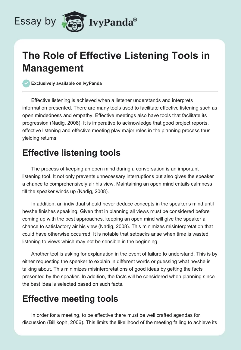 The Role of Effective Listening Tools in Management. Page 1