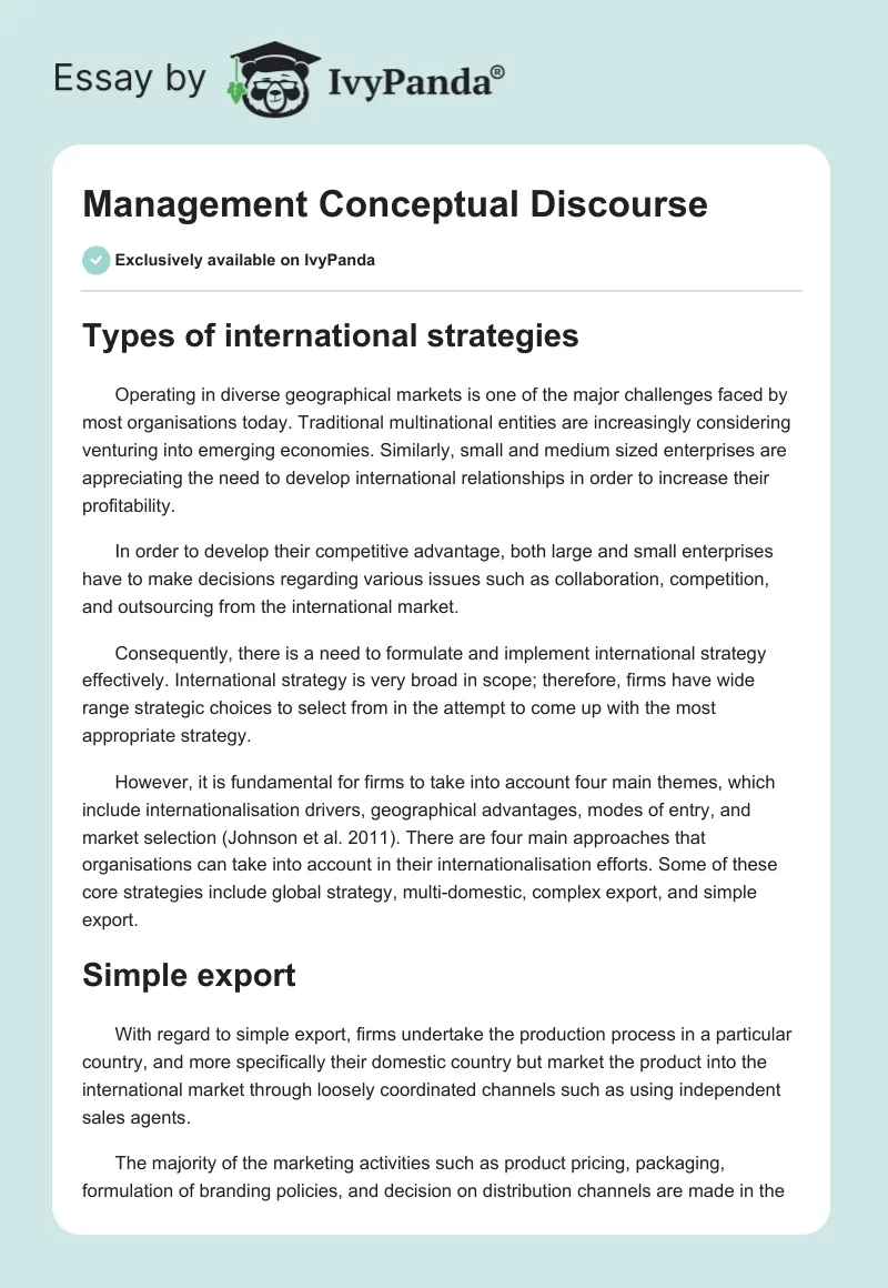 Management Conceptual Discourse. Page 1