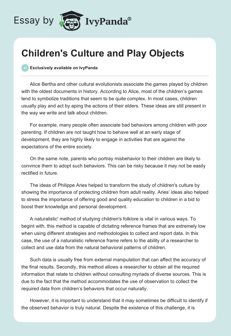 Children's Culture and Play Objects. Page 1