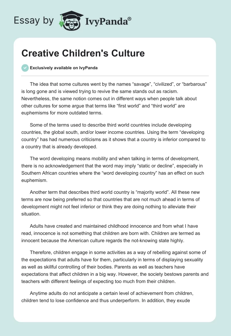 Creative Children's Culture. Page 1