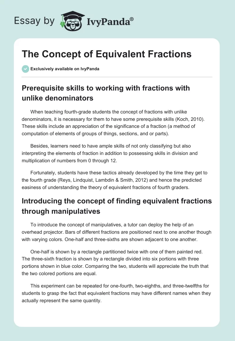 The Concept of Equivalent Fractions. Page 1
