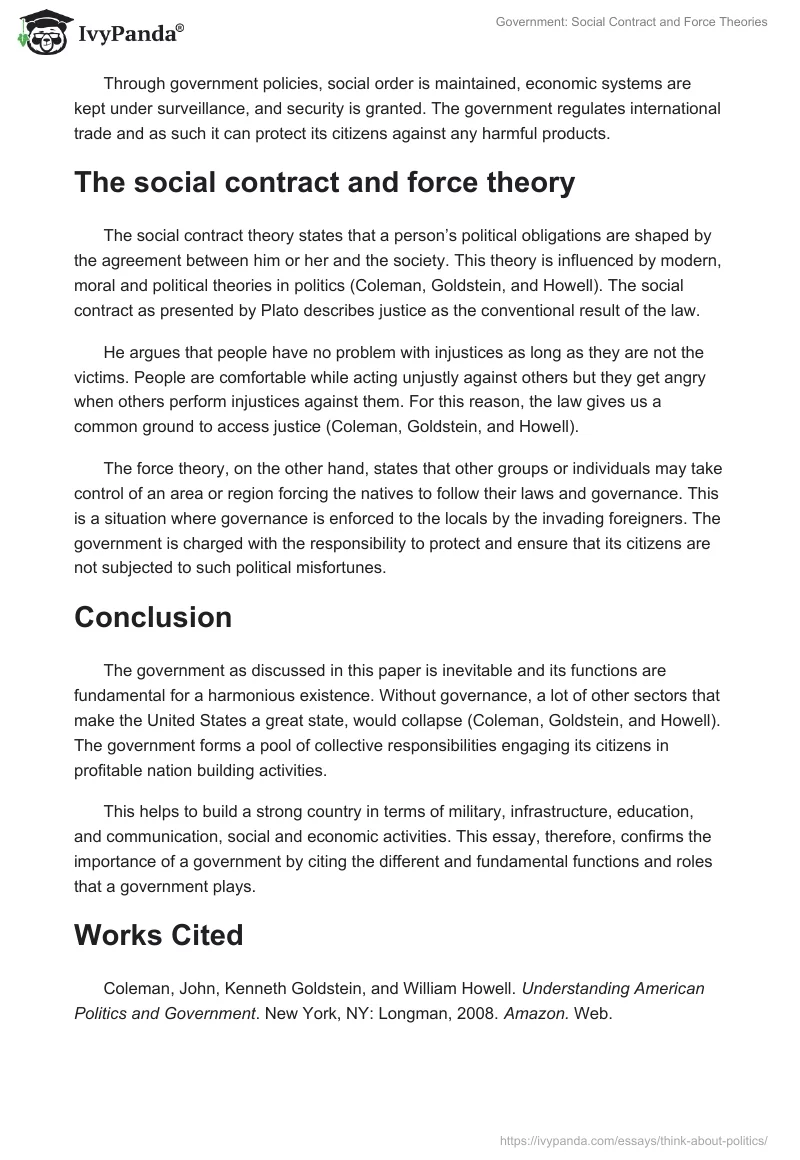 Government: Social Contract and Force Theories. Page 2