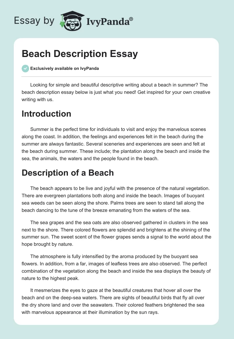 descriptive writing essay about the beach