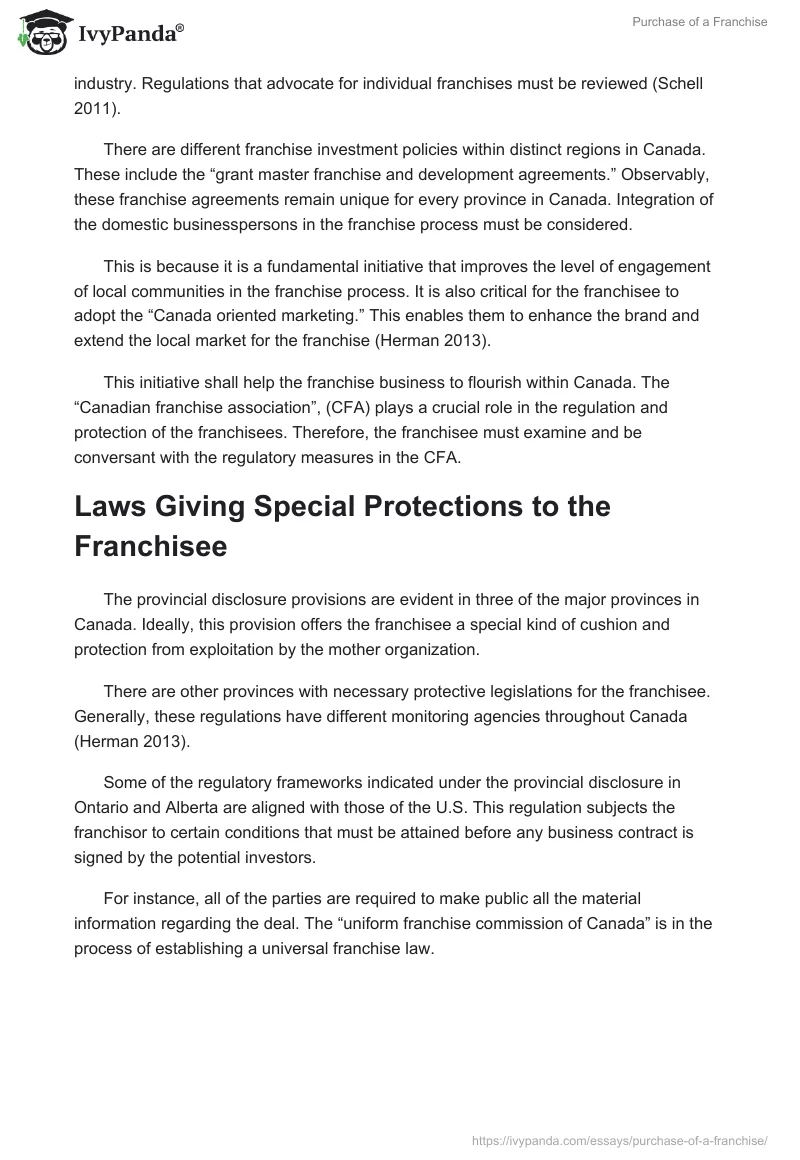 Purchase of a Franchise. Page 4