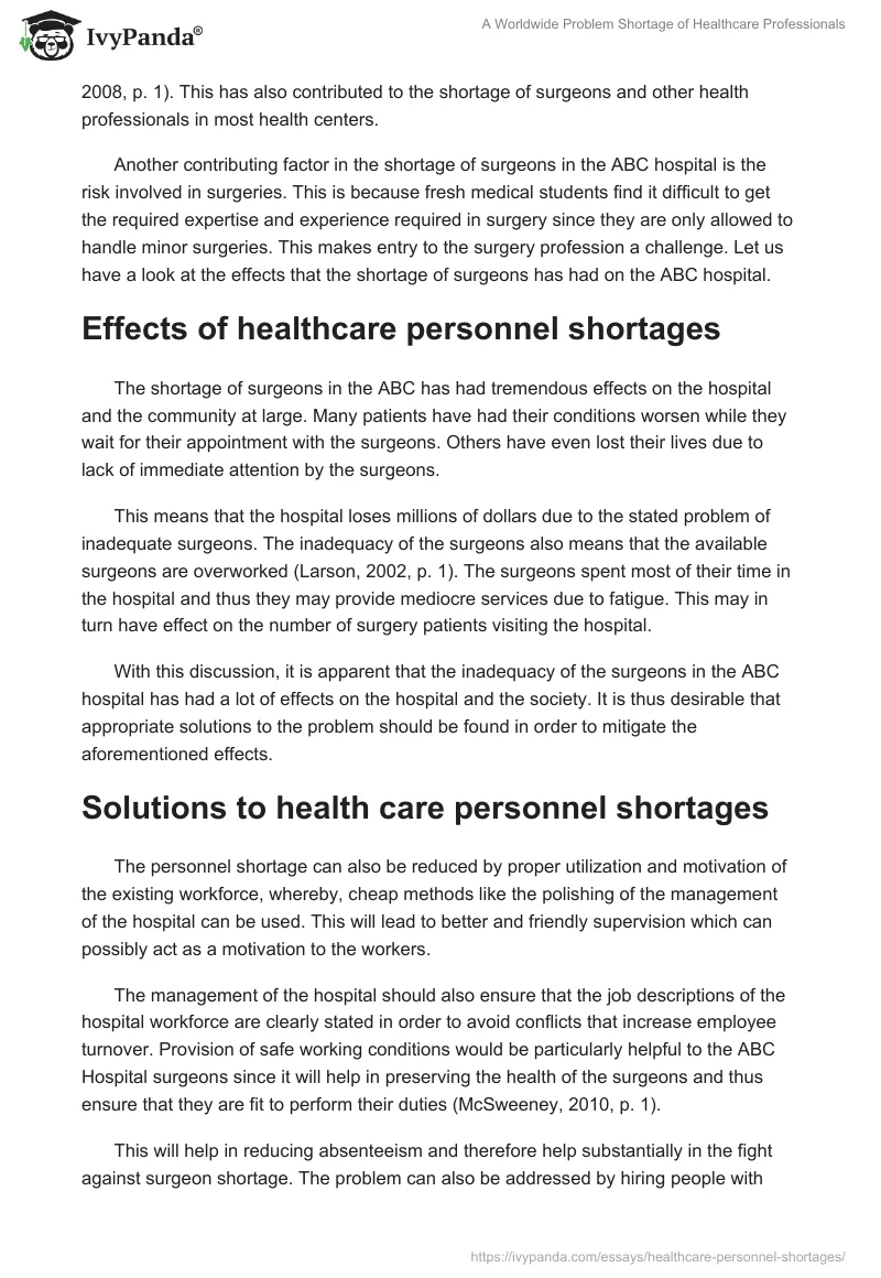 A Worldwide Problem Shortage of Healthcare Professionals. Page 2