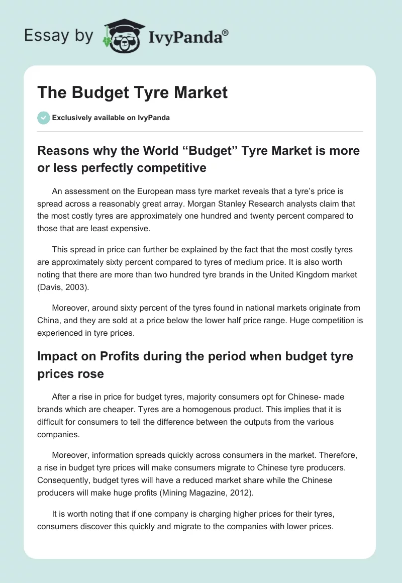 The Budget Tyre Market. Page 1