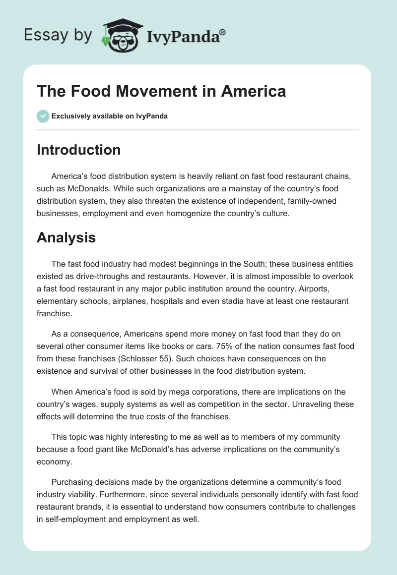 The Food Movement in America. Page 1