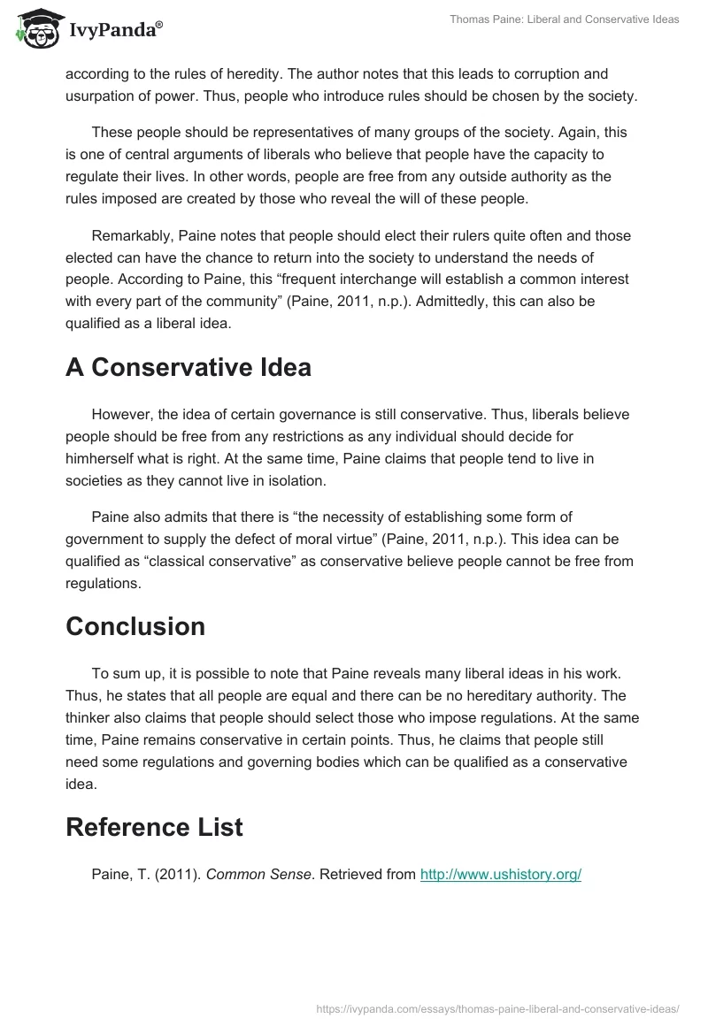 Thomas Paine: Liberal and Conservative Ideas. Page 2