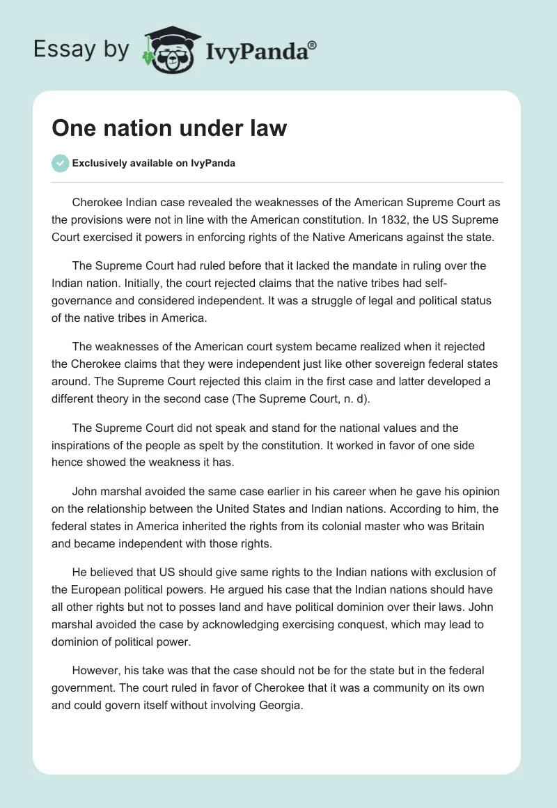 One nation under law. Page 1