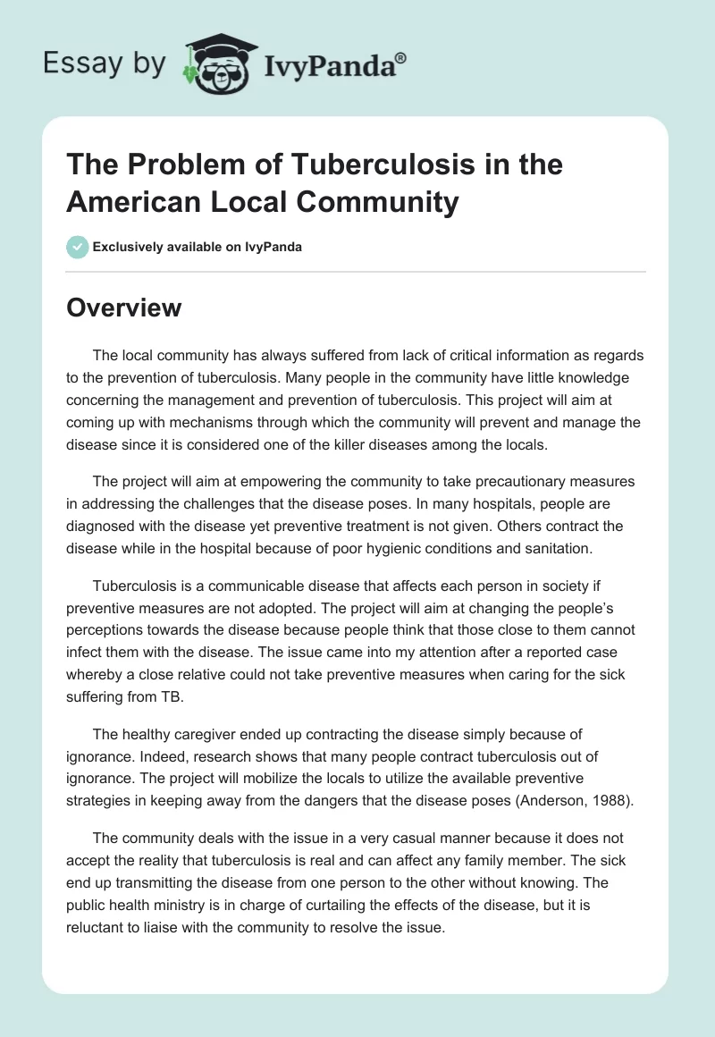 The Problem of Tuberculosis in the American Local Community. Page 1