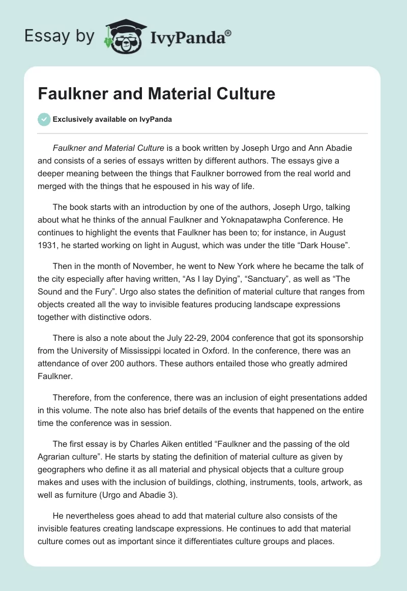 Faulkner and Material Culture. Page 1