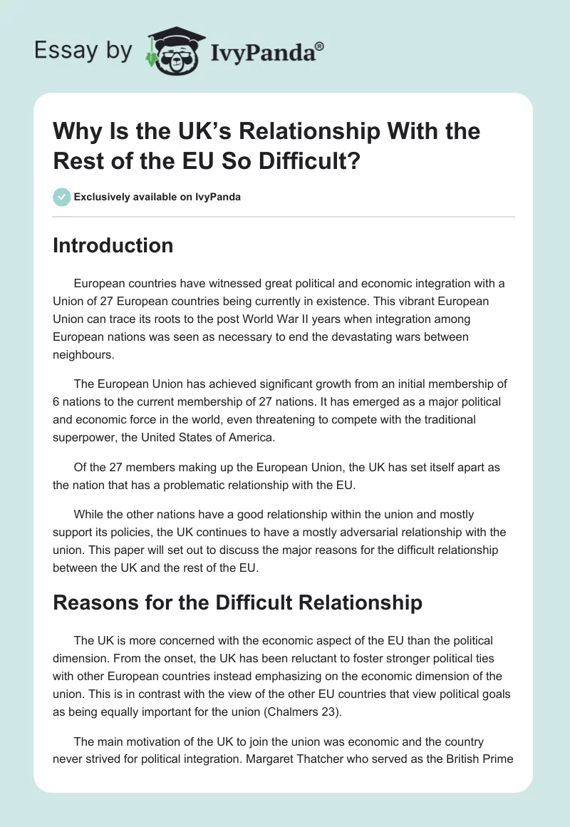 Why Is the UK’s Relationship With the Rest of the EU So Difficult?. Page 1