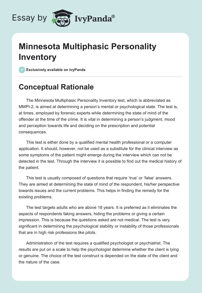 Minnesota Multiphasic Personality Inventory. Page 1