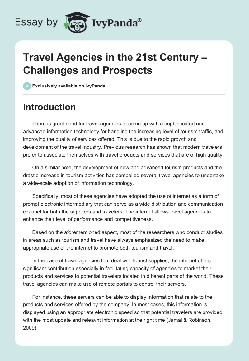 Travel Agencies in the 21st Century – Challenges and Prospects. Page 1