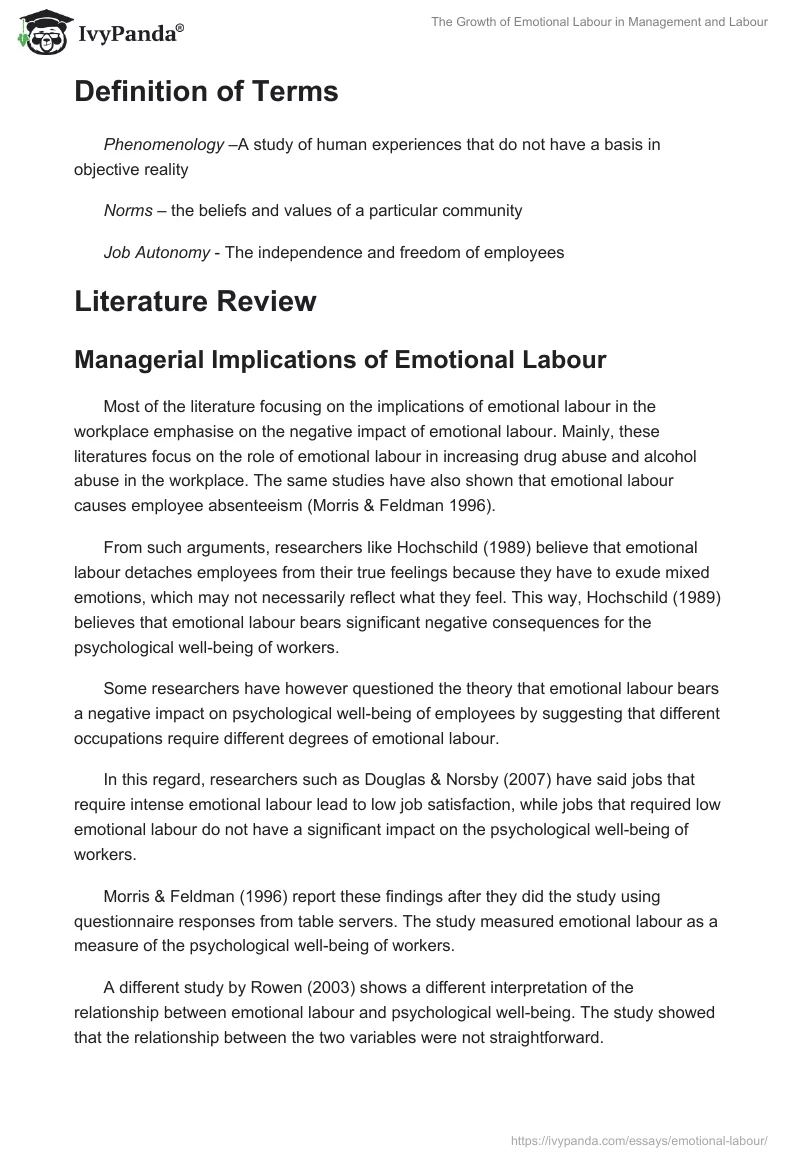 The Growth of Emotional Labour in Management and Labour. Page 2