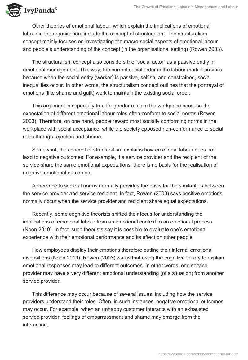 The Growth of Emotional Labour in Management and Labour. Page 4