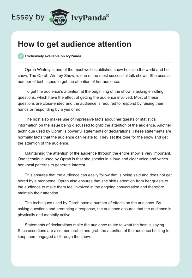 How to get audience attention. Page 1