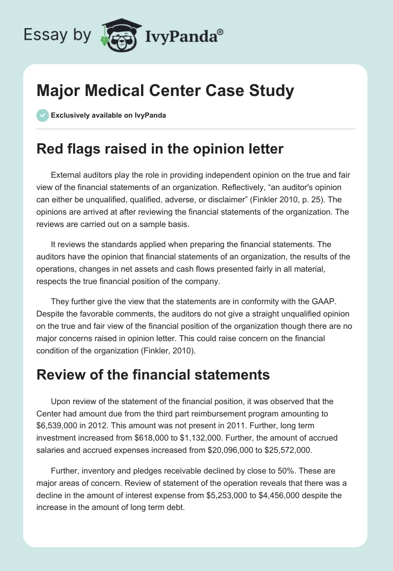 Major Medical Center Case Study. Page 1