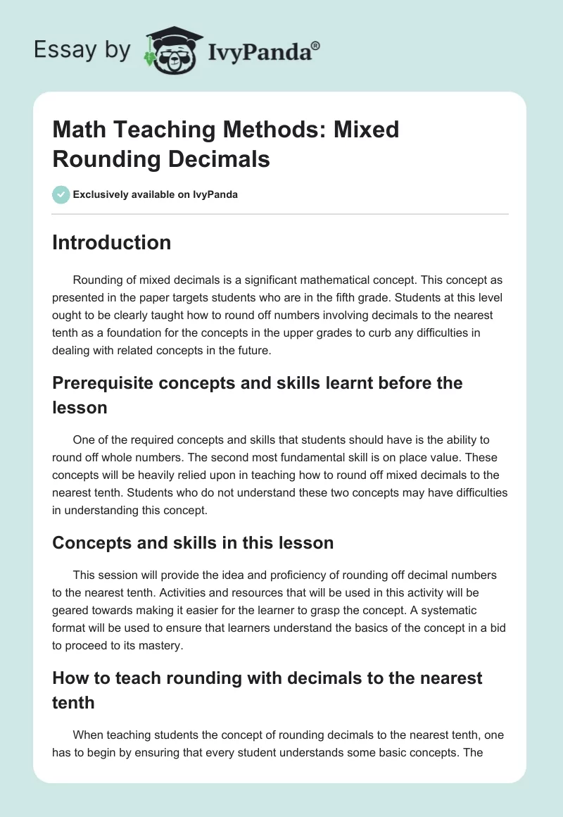 Math Teaching Methods: Mixed Rounding Decimals. Page 1