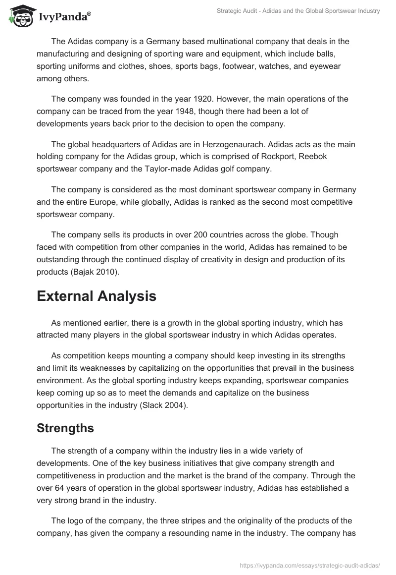 Strategic Audit - Adidas and the Global Sportswear Industry. Page 2