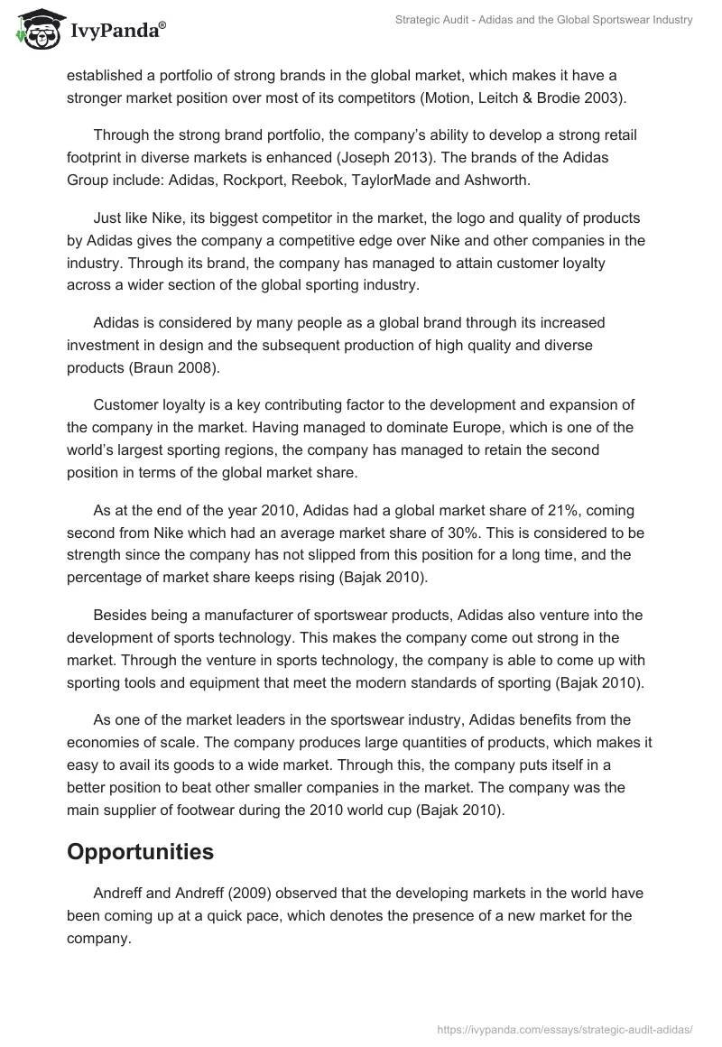Strategic Audit - Adidas and the Global Sportswear Industry. Page 3