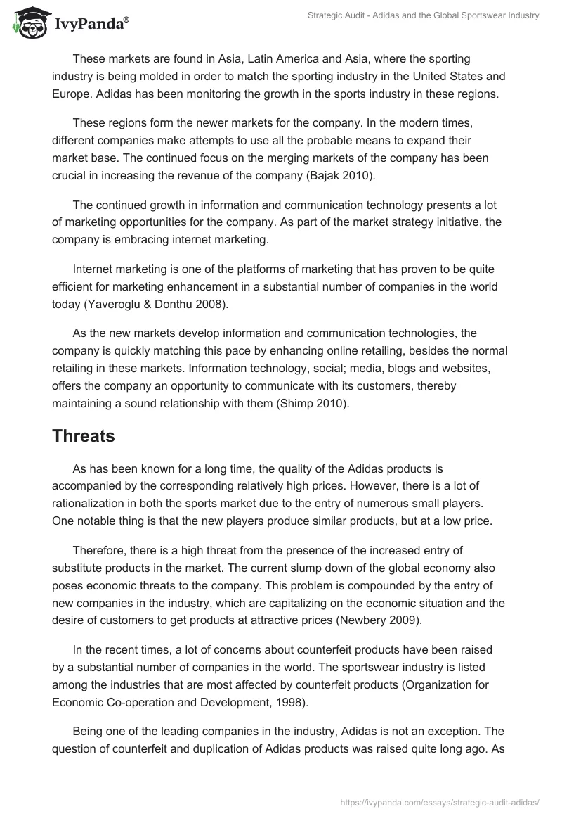 Strategic Audit - Adidas and the Global Sportswear Industry. Page 4