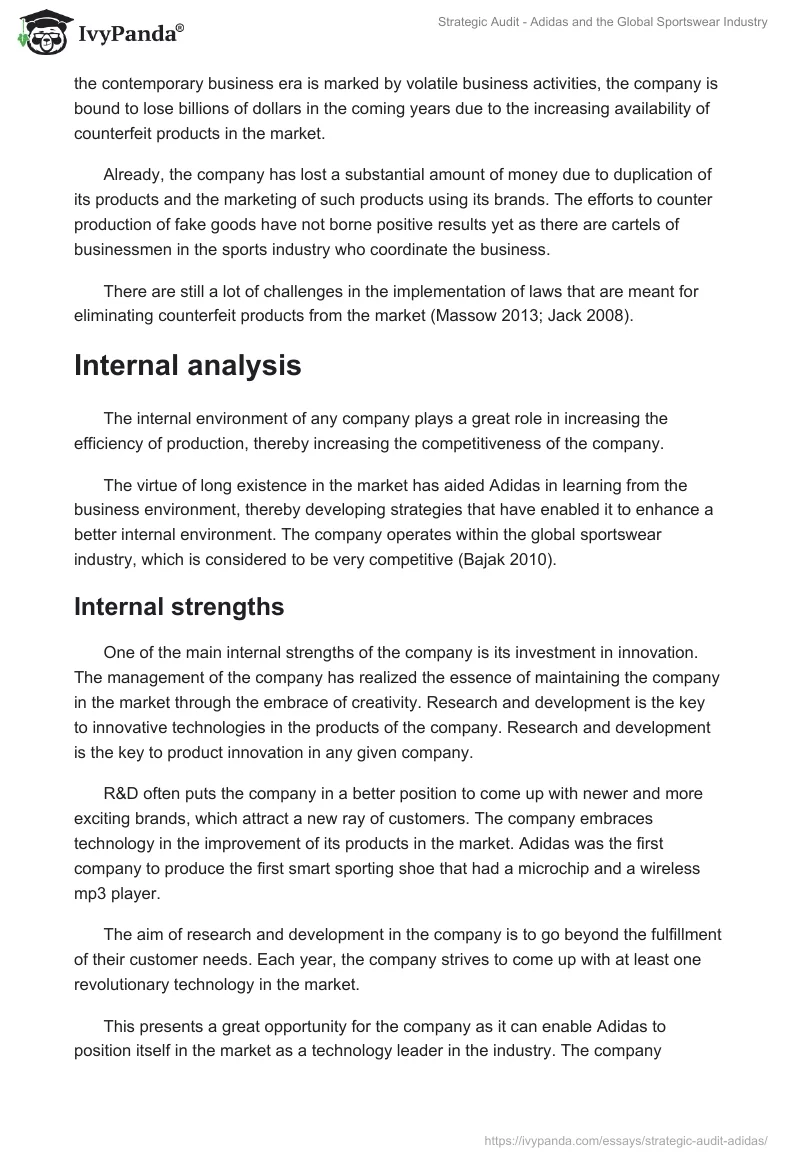 Strategic Audit - Adidas and the Global Sportswear Industry. Page 5