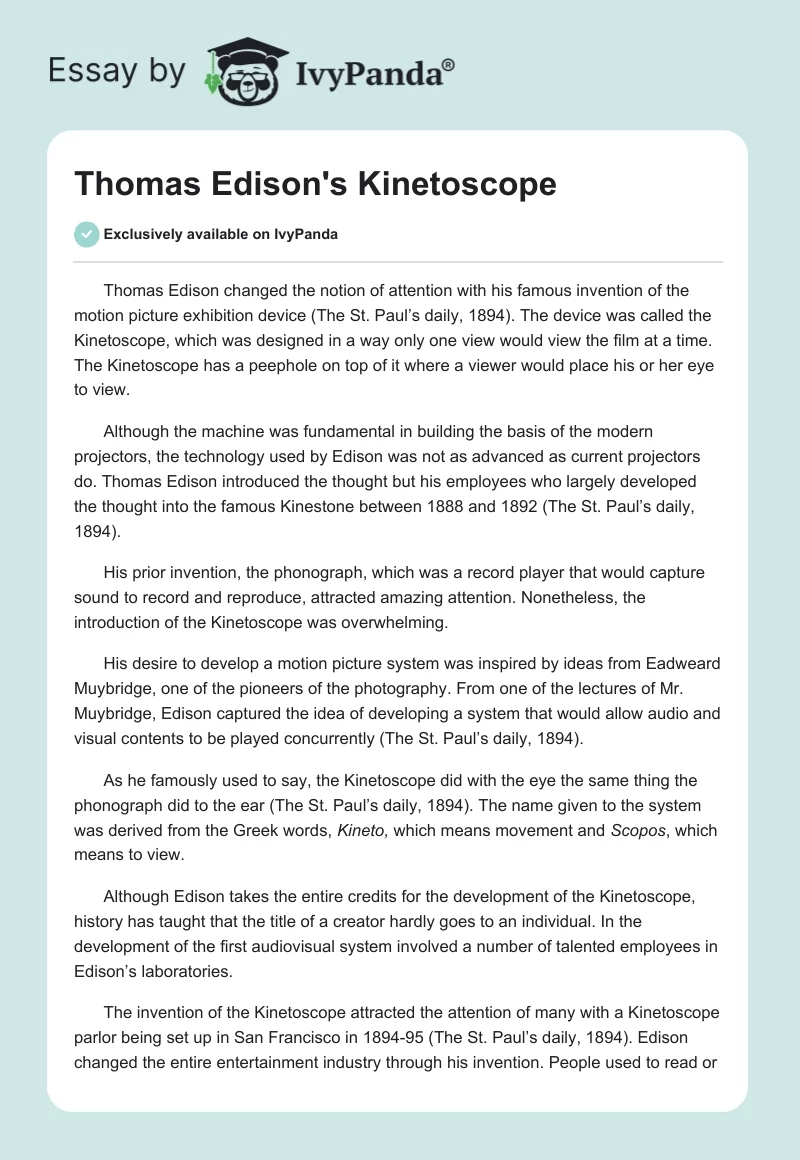 Thomas Edison's Kinetoscope. Page 1