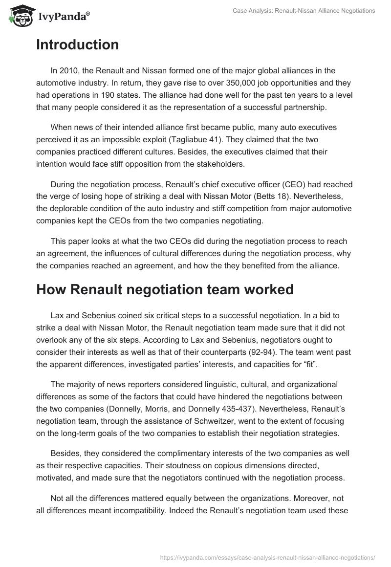 Case Analysis: Renault-Nissan Alliance Negotiations. Page 2