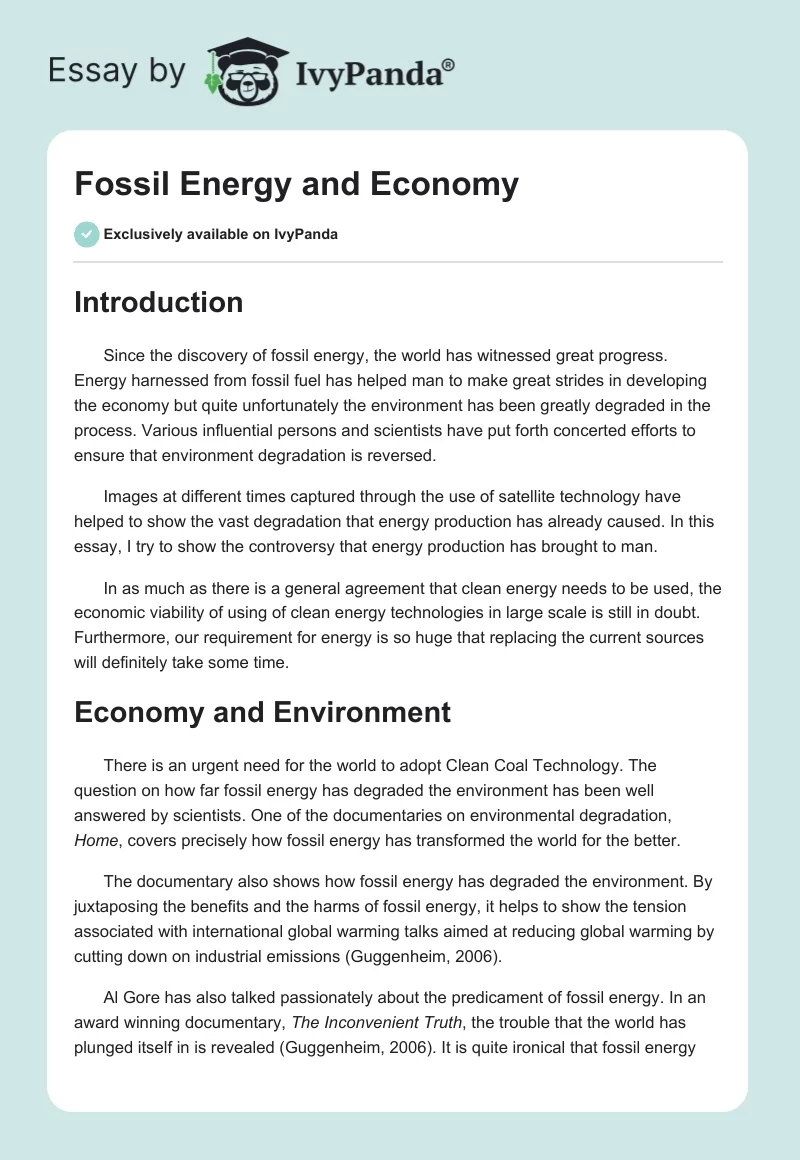 Fossil Energy and Economy. Page 1