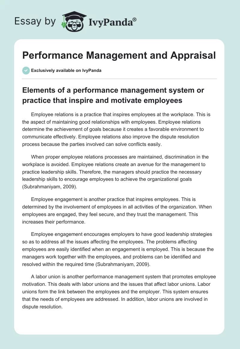 Performance Management and Appraisal. Page 1