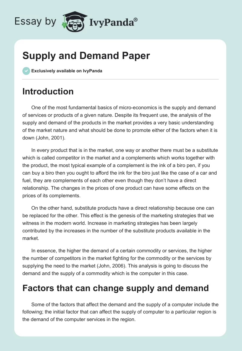 Supply and Demand Paper. Page 1