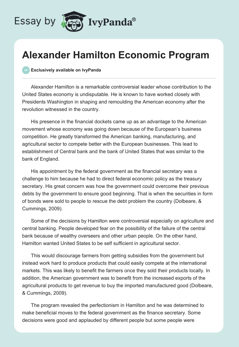 Alexander Hamilton Economic Program. Page 1