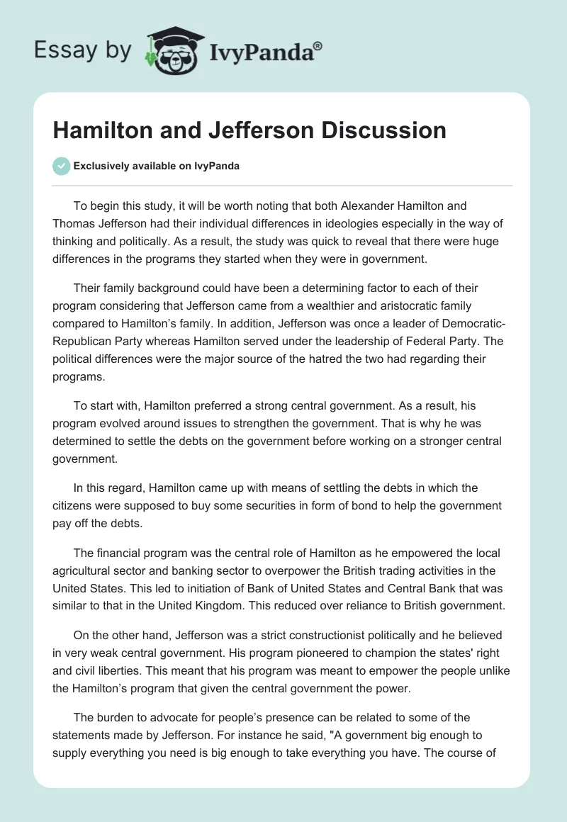hamilton and jefferson essay