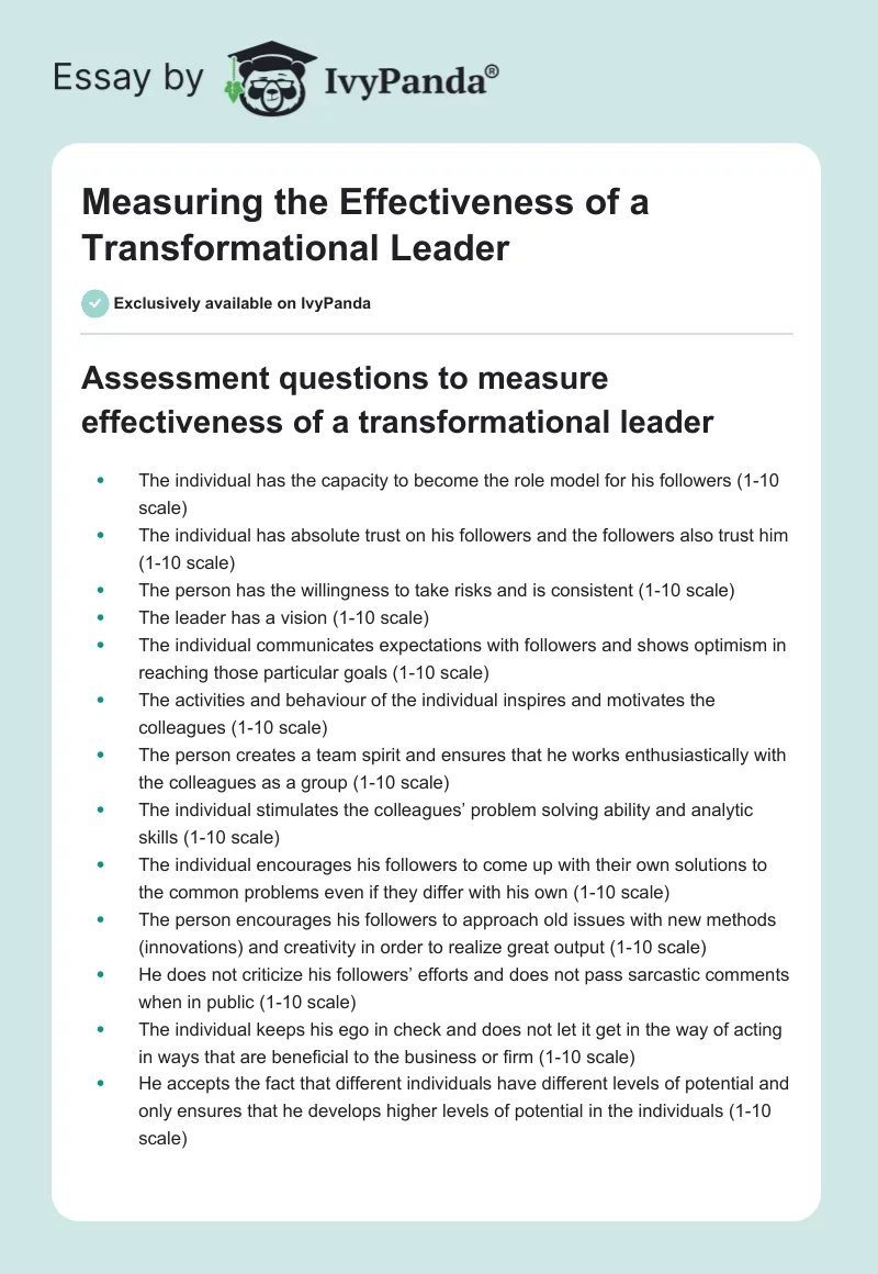 Measuring the Effectiveness of a Transformational Leader. Page 1