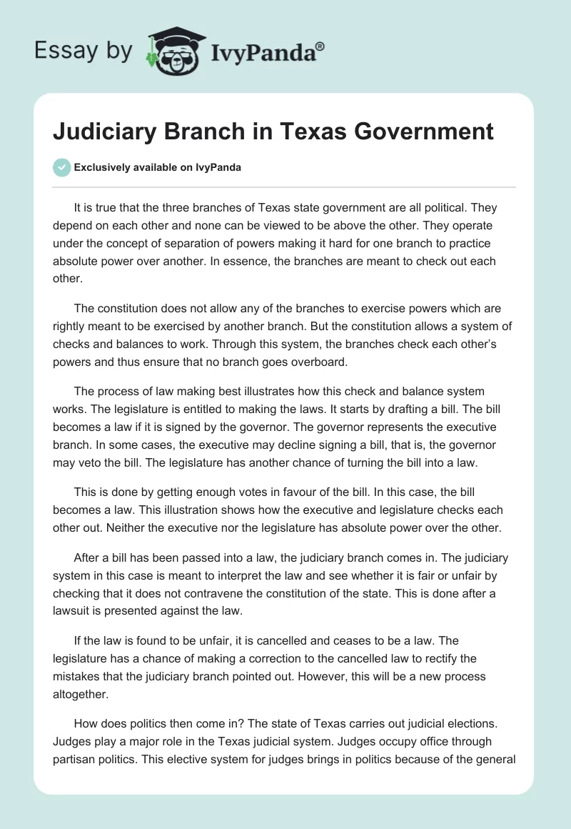 Judiciary Branch in Texas Government. Page 1