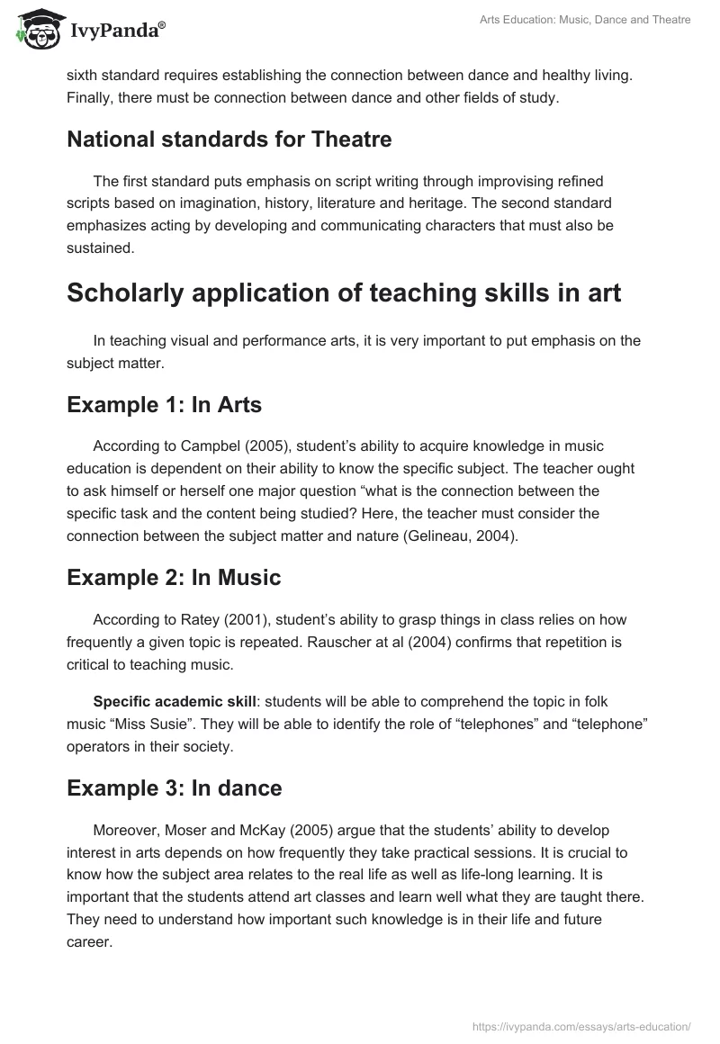 Arts Education: Music, Dance and Theatre. Page 3