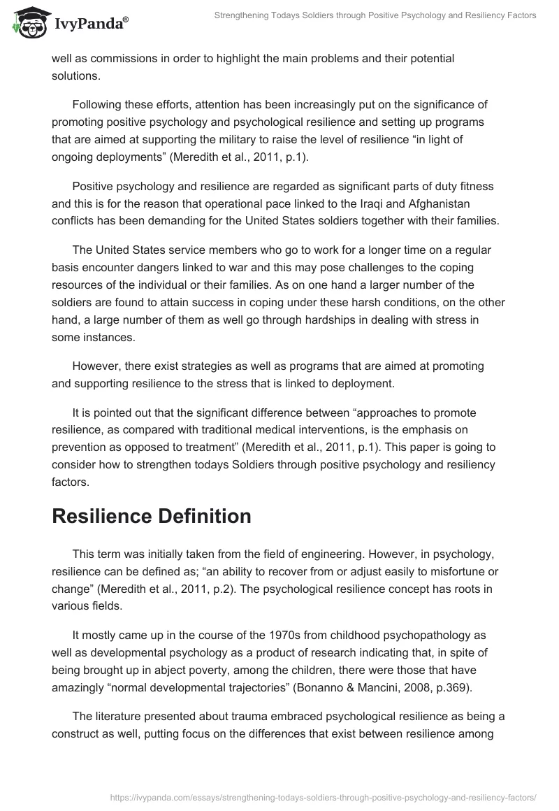 Strengthening Todays Soldiers Through Positive Psychology and Resiliency Factors. Page 2